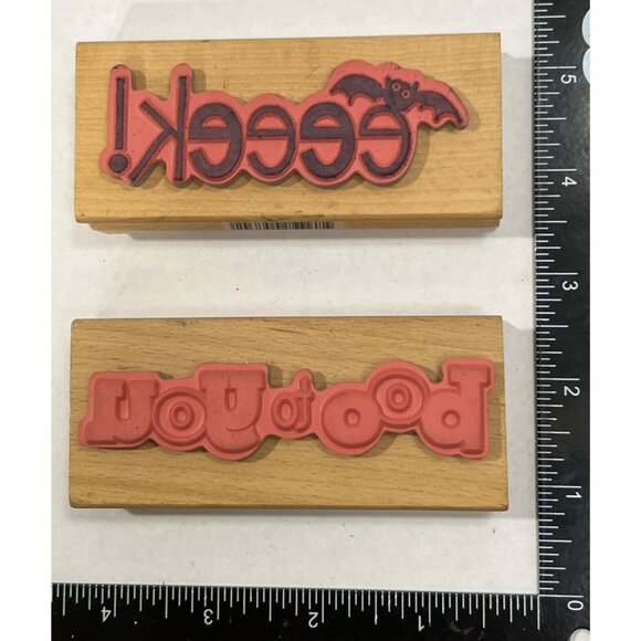 HTF Eeek! & Boo To You Wood Mounted Rubber Stamp Set Alison Wong Halloween Bat - Picture 2 of 4